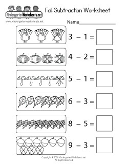 Fall Subtraction Within 10 Worksheet
