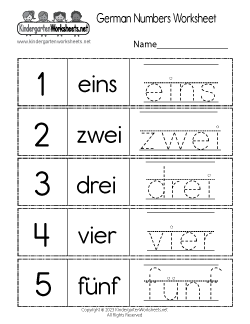 German Numbers Worksheet