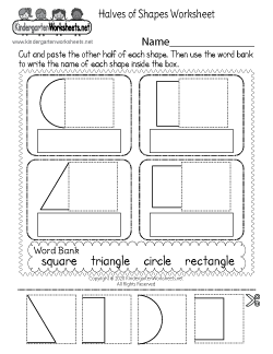 Matching Halves of Shapes Worksheet