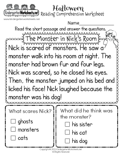 Halloween Reading Comprehension Worksheet