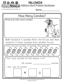 Halloween Addition Word Problem Worksheet