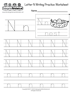 Letter N Writing Practice Worksheet