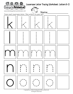 Lowercase Letter Tracing Worksheet K-O