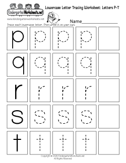Lowercase Letter Tracing Worksheet P-T