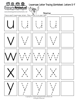 Lowercase Letter Tracing Worksheet U-Y
