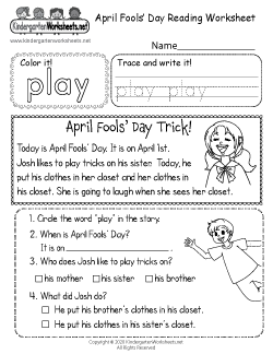 April Fools' Day Reading Worksheet