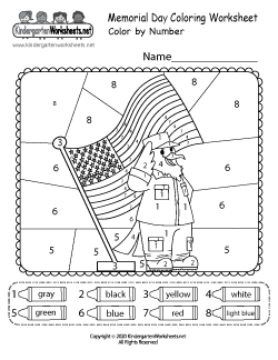 Memorial Day Color by Number Worksheet