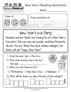 New Year's Reading Worksheet
