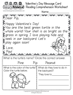 Valentine's Day Reading Comprehension Worksheet