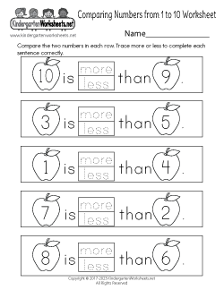 Comparing Numbers from 1 to 10 Worksheet
