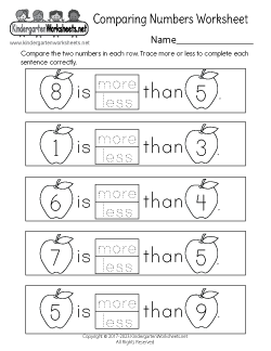 free more or less worksheets for kindergarten practice comparing numbers with pictures