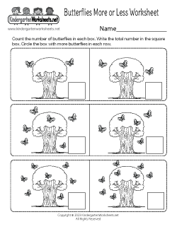 Butterflies More or Less Worksheet