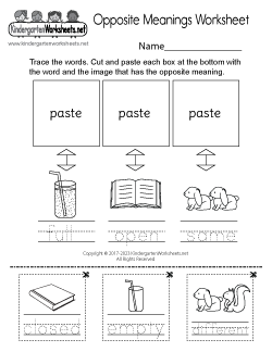 Opposite Meanings Kindergarten Worksheet