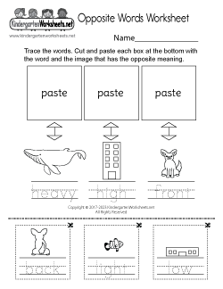 Opposit Words Worksheet