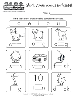 Short Vowel Sounds Worksheet