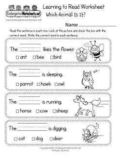 Free Kindergarten Reading Worksheets Understanding The Names Of Objects