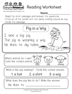 Reading Worksheet for Kids