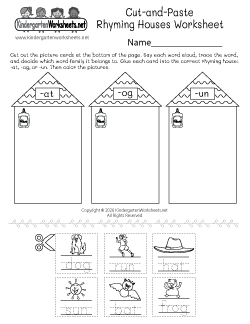 Cut-and-Paste Rhyming Houses Worksheet