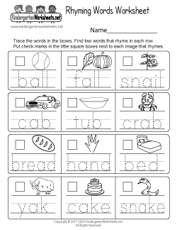 Free Kindergarten Rhyming Words Worksheets Understanding The Pronunciation Of Words