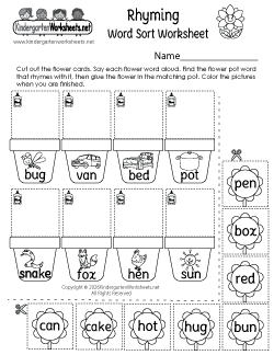 Rhyming Word Sort Worksheet