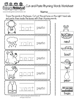 Cut-and-Paste Rhyming Words Worksheet