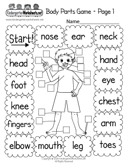 Body Parts Game Worksheet