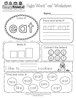 Sight Word “eat” Worksheet