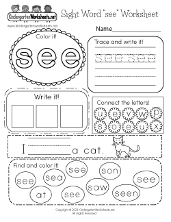 Sight Word “see” Worksheet