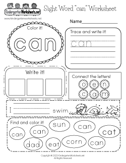 Sight Word ‘can’ Worksheet