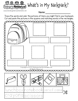 What’s in My Backpack? Worksheet