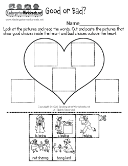 Good or Bad Choices Sorting Activity Worksheet