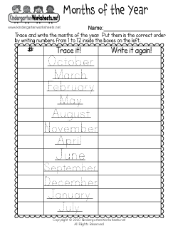 Months of the Year Worksheet