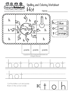 "Hot" Spelling and Coloring Worksheet