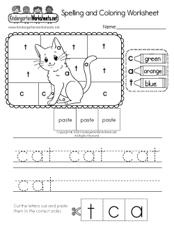 "Cat" Spelling and Coloring Worksheet