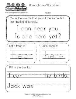 Homophones Worksheet