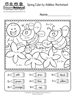 Spring Color by Addition Worksheet