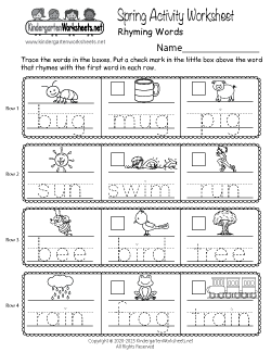 Spring Rhyming Words Activity Worksheet