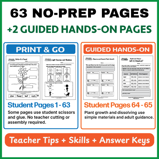 Comparison of 63 print-and-go science worksheets and two adult-guided hands-on science investigations