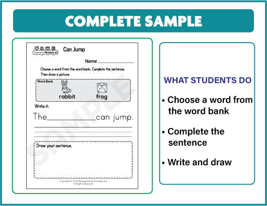 Complete the Sentence worksheet sample