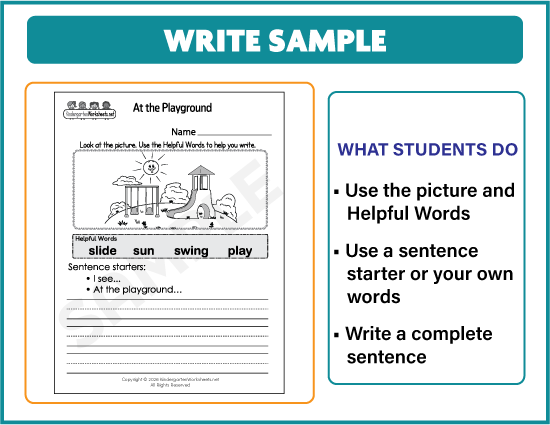 Picture-supported sentence writing worksheet sample