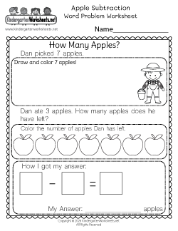 Apple Subtraction Word Problem Worksheet