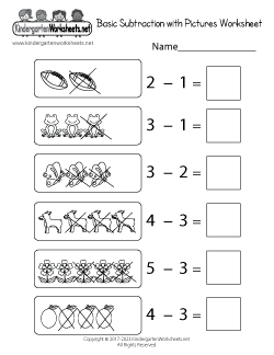 Basic Subtraction with Pictures Worksheet