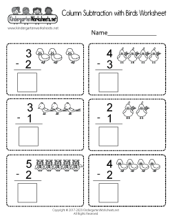 Column Subtraction with Birds Worksheet