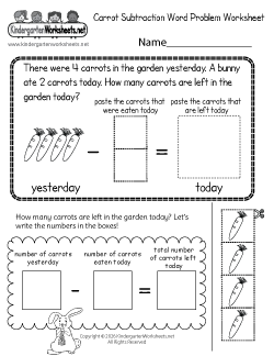 Carrot Subtraction Word Problem Worksheet