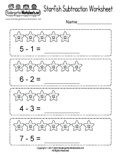 Starfish Subtraction Worksheet