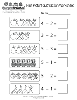 Fruit Picture Subtraction Worksheet