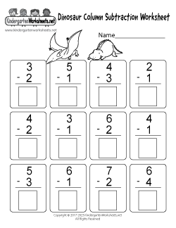 Dinosaur Column Subtraction Worksheet