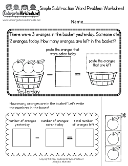 Simple Subtraction Word Problem Worksheet