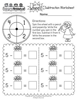 Spin the Wheel Subtraction Worksheet