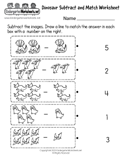 Dinosaur Subtract and Match Worksheet